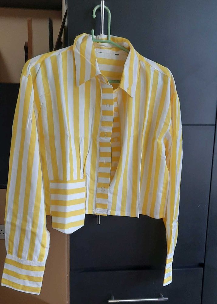 Yellow Striped Cropped Blouse