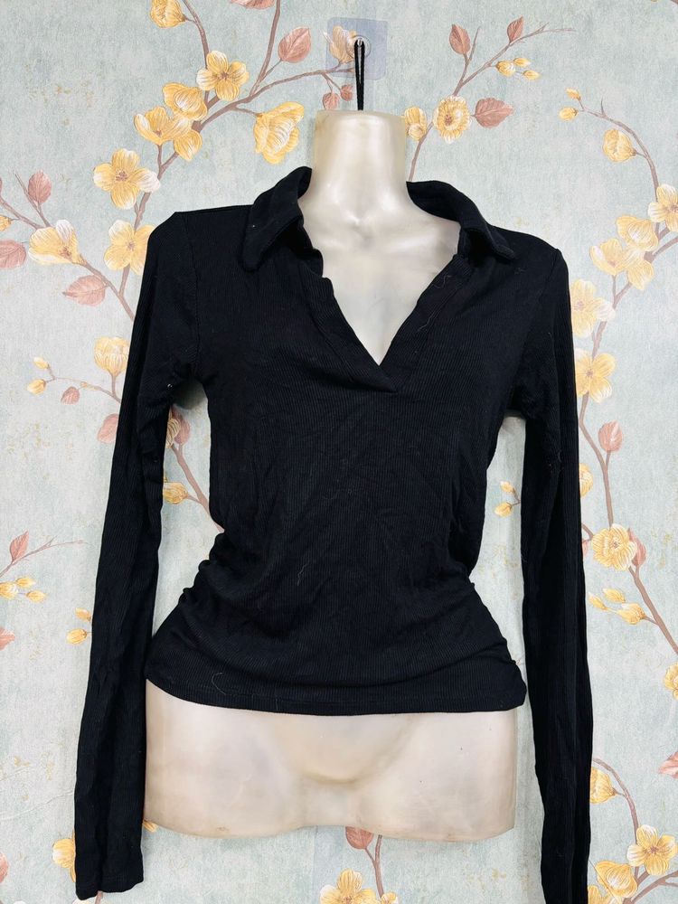 Black Long Sleeve Polo Shirt
