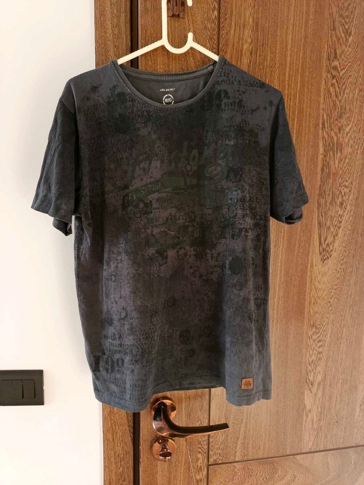 Grey Abstract Casual T-Shirt