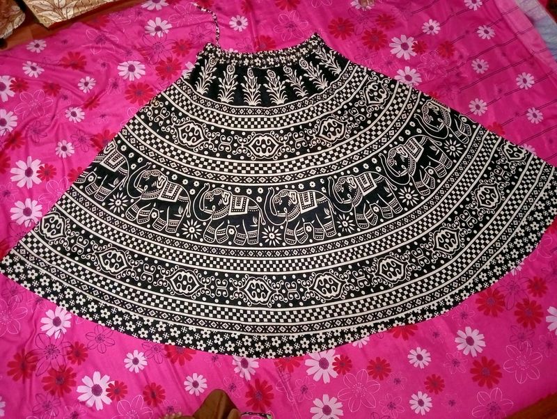 full length flare skirt with elephant print.