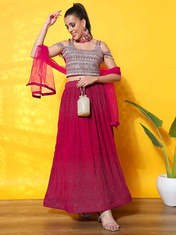Magenta Embellished Lehenga Set