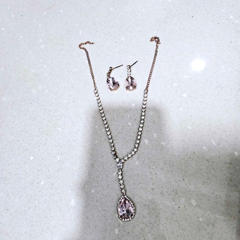 Pink Jewel Necklace &amp; Earring Set