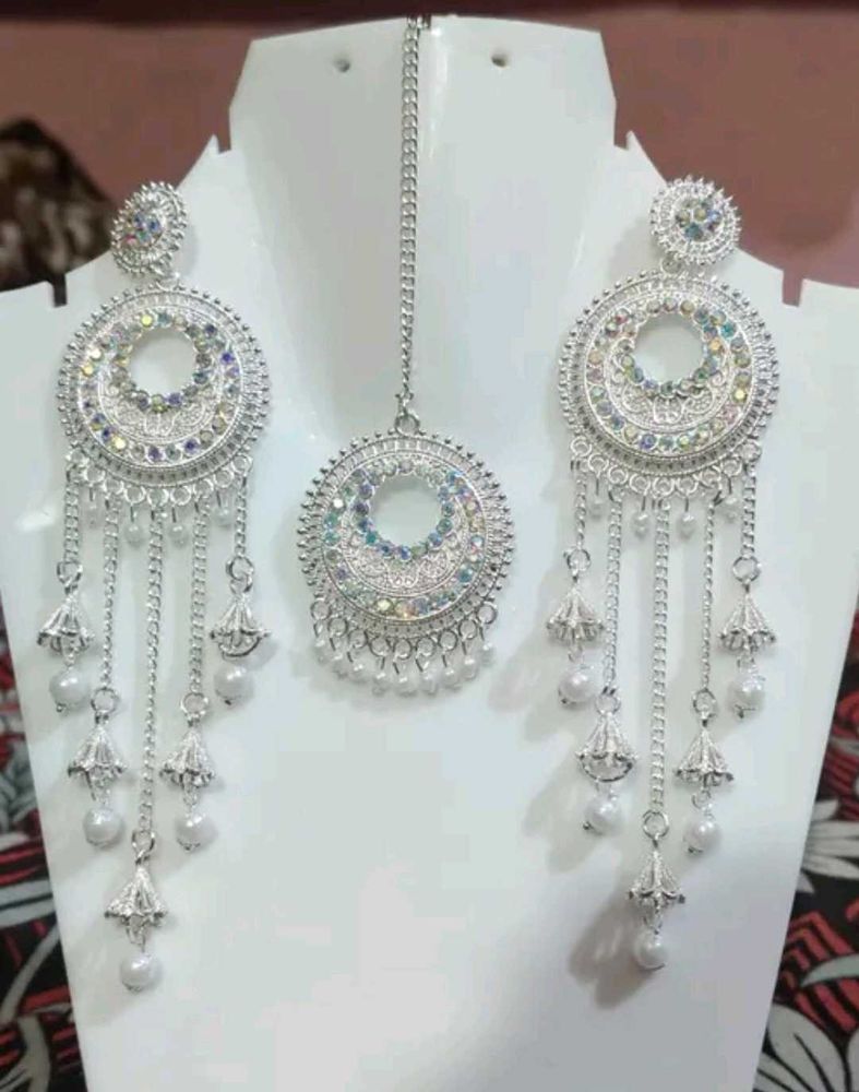 Silver-Tone Tikka Earring Set