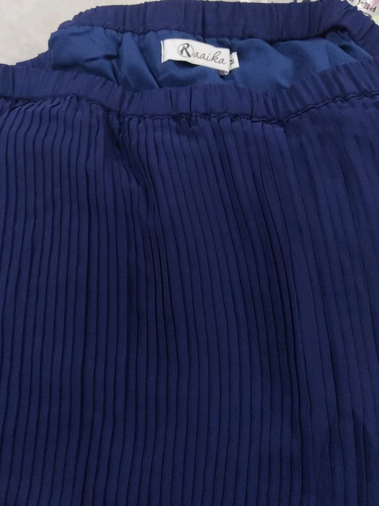 Women Navy Blue Pleated Maxi Skirt