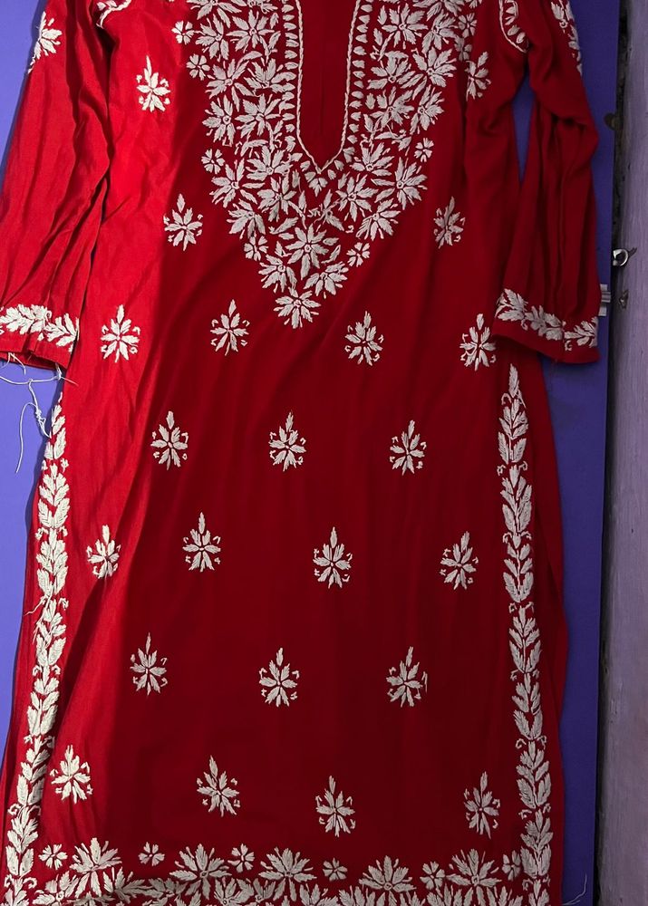 Red Embroidered Kurti