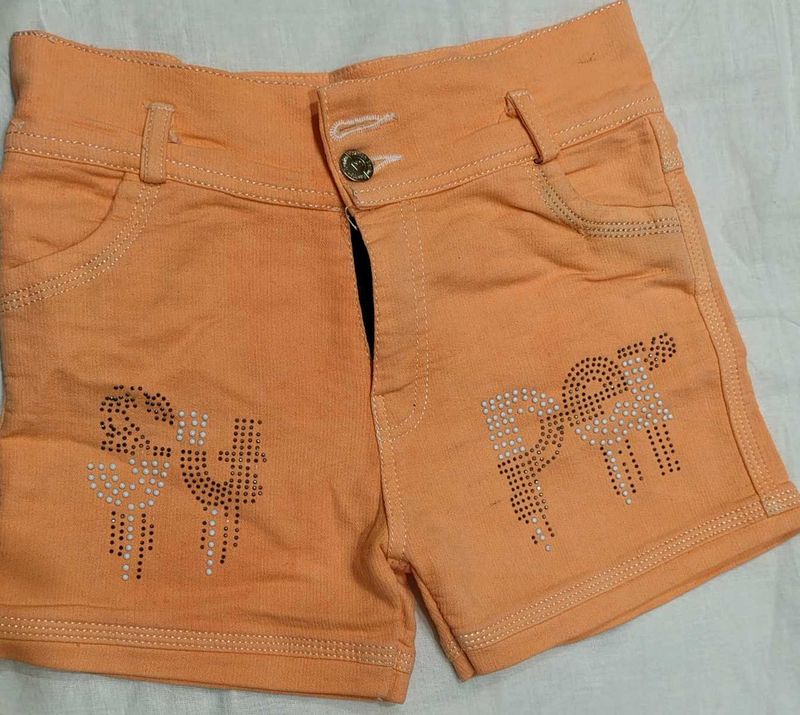 Orange Denim Shorts