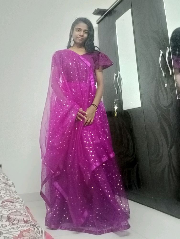 Purple Lehenga with Unstitched Choli/Blouse