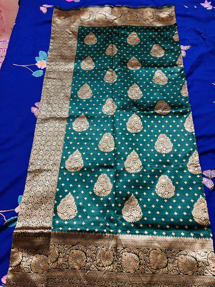 Banarasi Will Saree With zari Border Green Colour