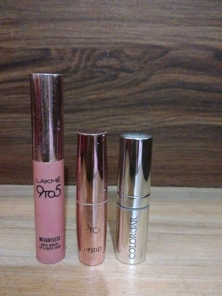 Lakme//Colorbar - (1) 23M Sweet Heart Matte Touch Colorbar (2) MP18 Plum Pick 9to5 Primer Plus Matte Lakme Lipsticks