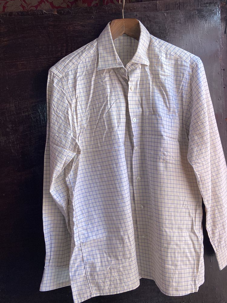 Louise Philippe - Beige Colour With Blue Linen Shi