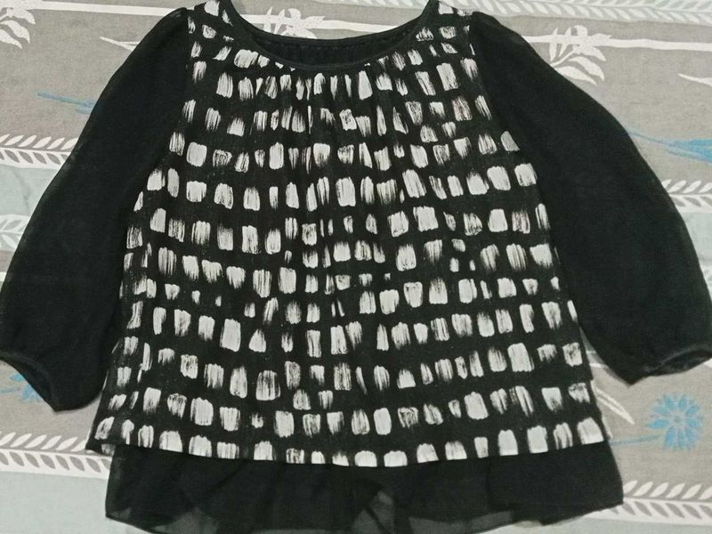 Black &amp; White Brushstroke Tunic Top