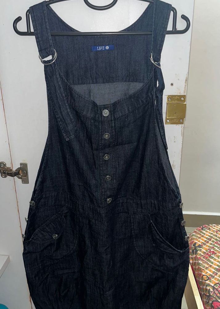 Denim Button Down Dungaree Dress