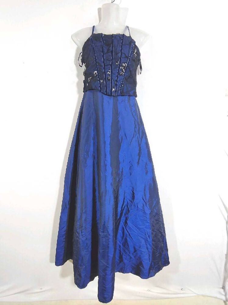 Elegant Navy Blue Embroidered Corset Dress