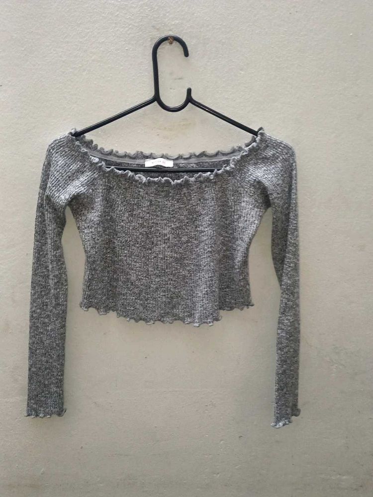 Gray Off-Shoulder Crop Top