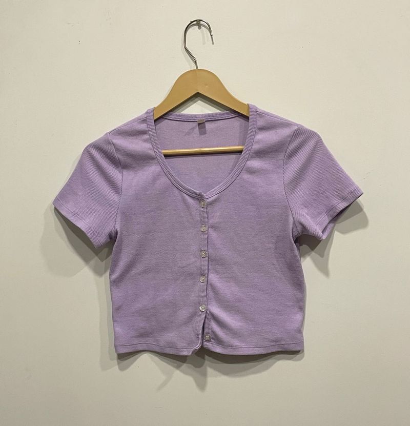 V neck button crop top
