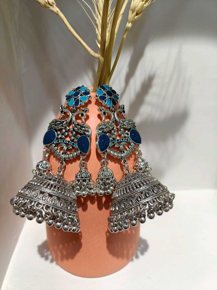 Blue Peacock Jhumka Earrings