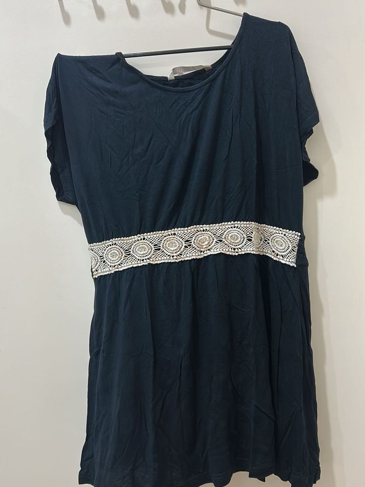 Black Casual Dress with Crochet Detail