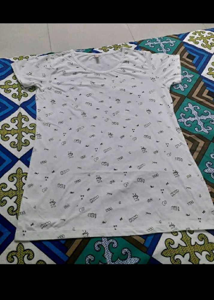 Cute Printed White T-Shirt