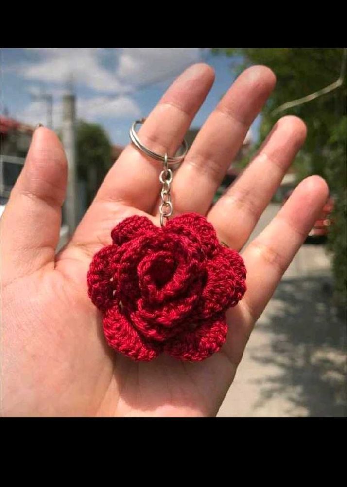 Handmade Crochet Rose Keychain