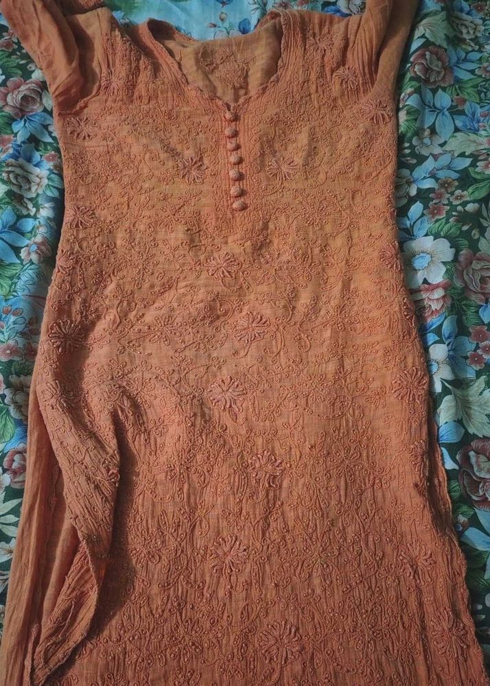 Peach chiken Embroidered Kurta