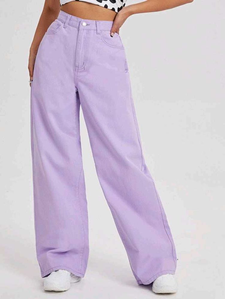 Purple Wide Leg Denim Pants