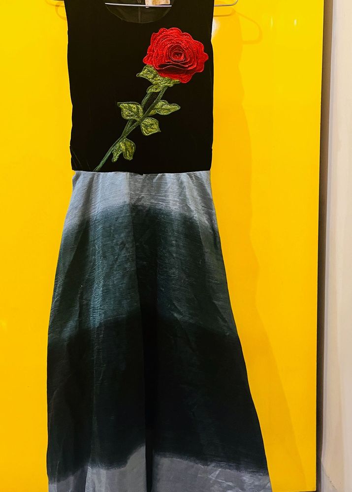 Black Velvet Dress with Rose