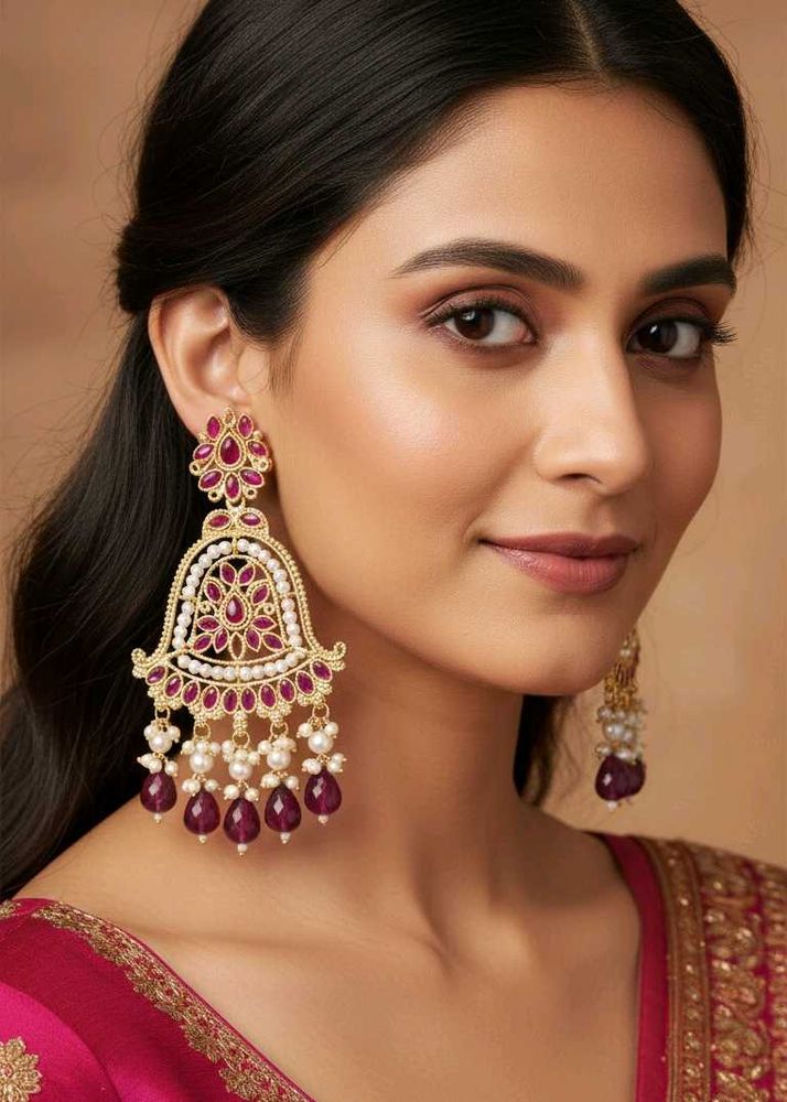Meera Purple Elegant Chandbali Style Earrings
