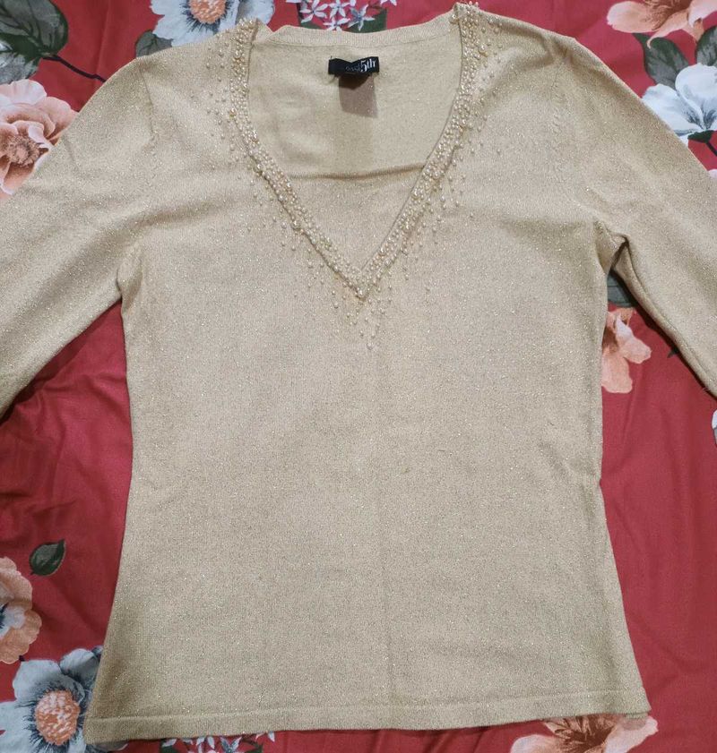 Elegant Gold Beaded Top