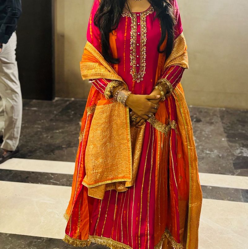 Pink &amp; Orange Embroidered Salwar Kameez