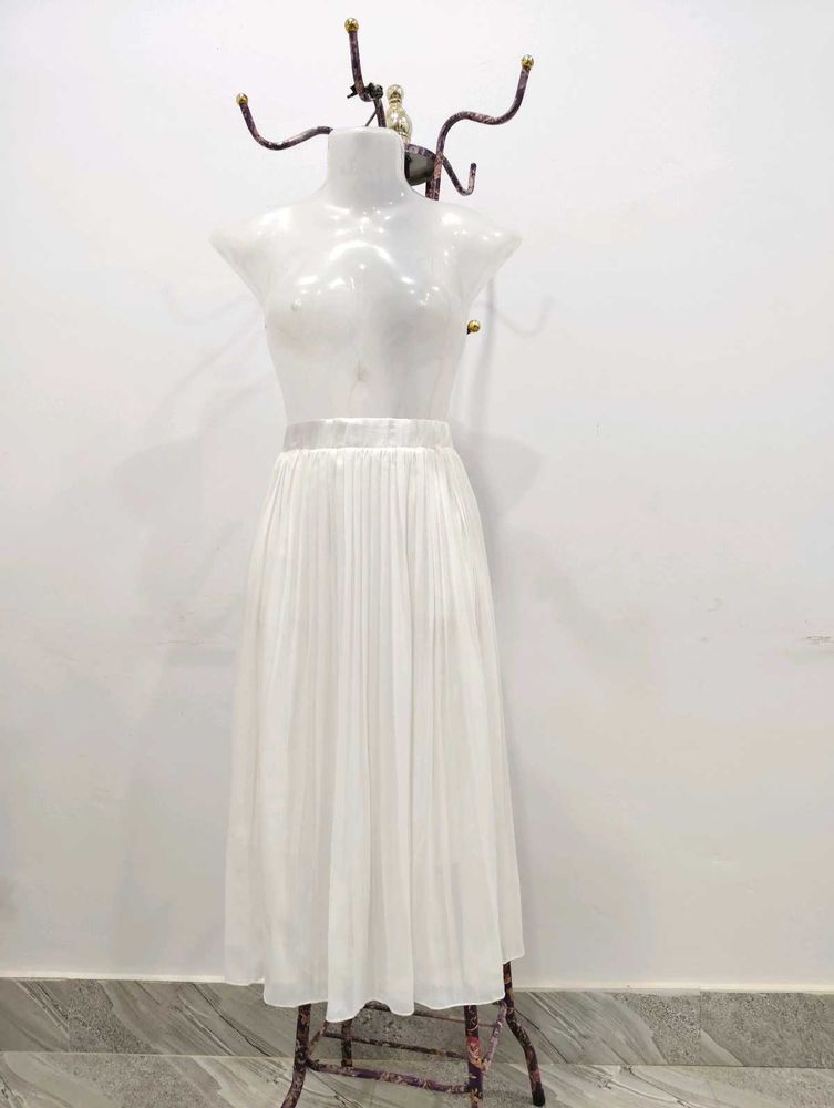 White Pleated Midi Skirt