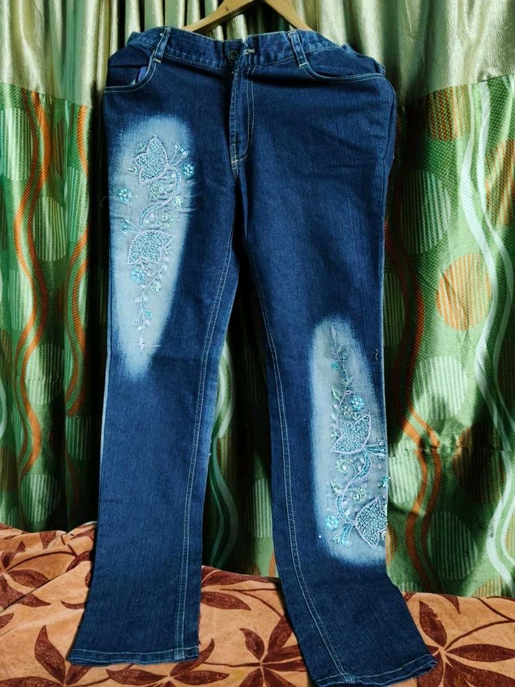 Embroidered Denim Jeans