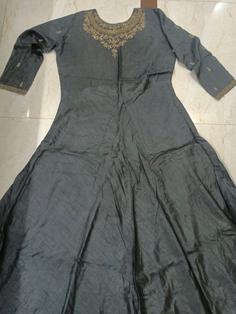 Heavy Grey Cement Gown Zardosi Work