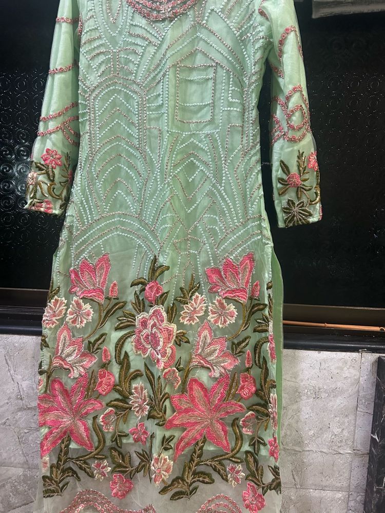 Mint Green Embroidered Kurti