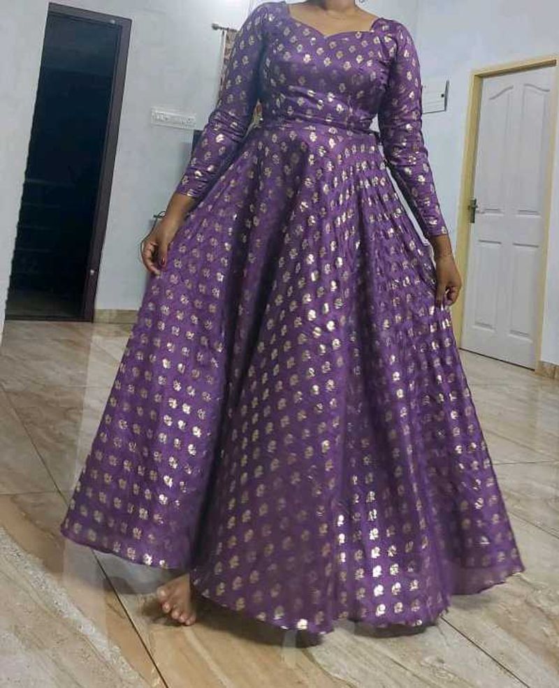 Purple &amp; Gold Flared Skirt &amp; Princecut Blouse