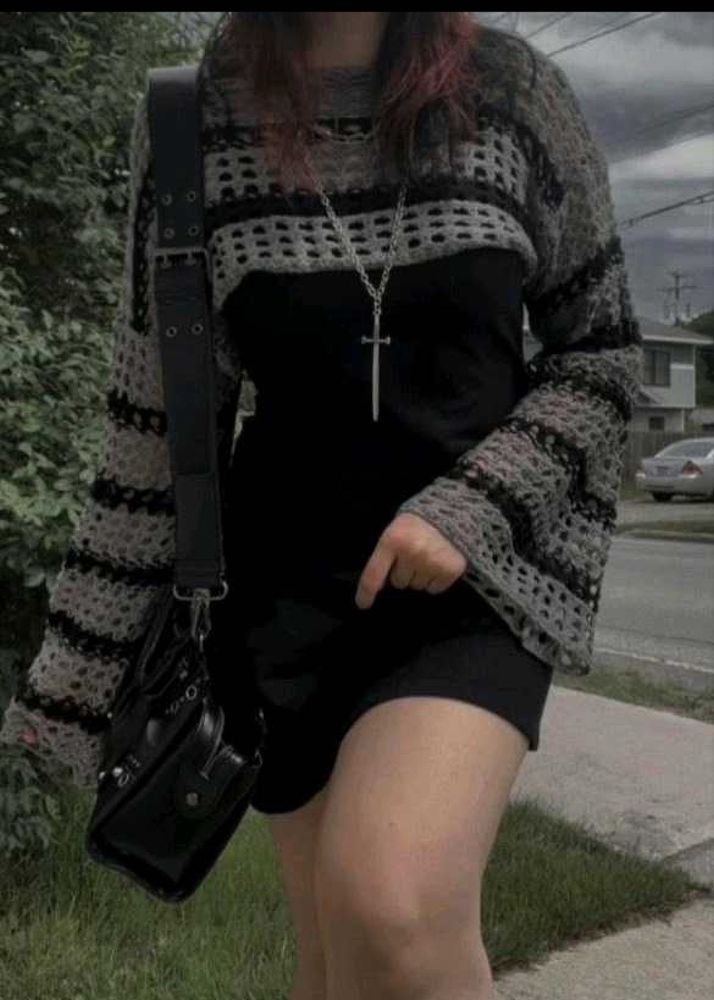 very pretty handmade Grey Knit Sweater