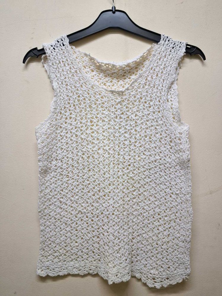 White Sleeveless Crochet Top
