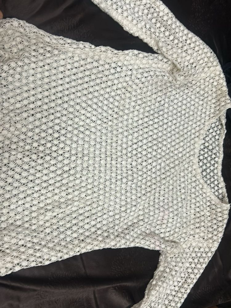 White Crochet Knit Top
