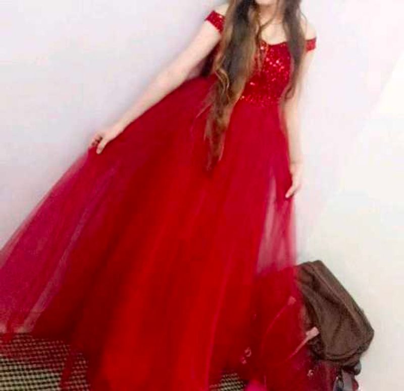 Red Sequin Off-Shoulder Gown