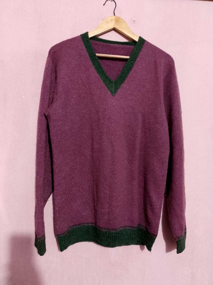 Purple V-Neck Pullover Sweater