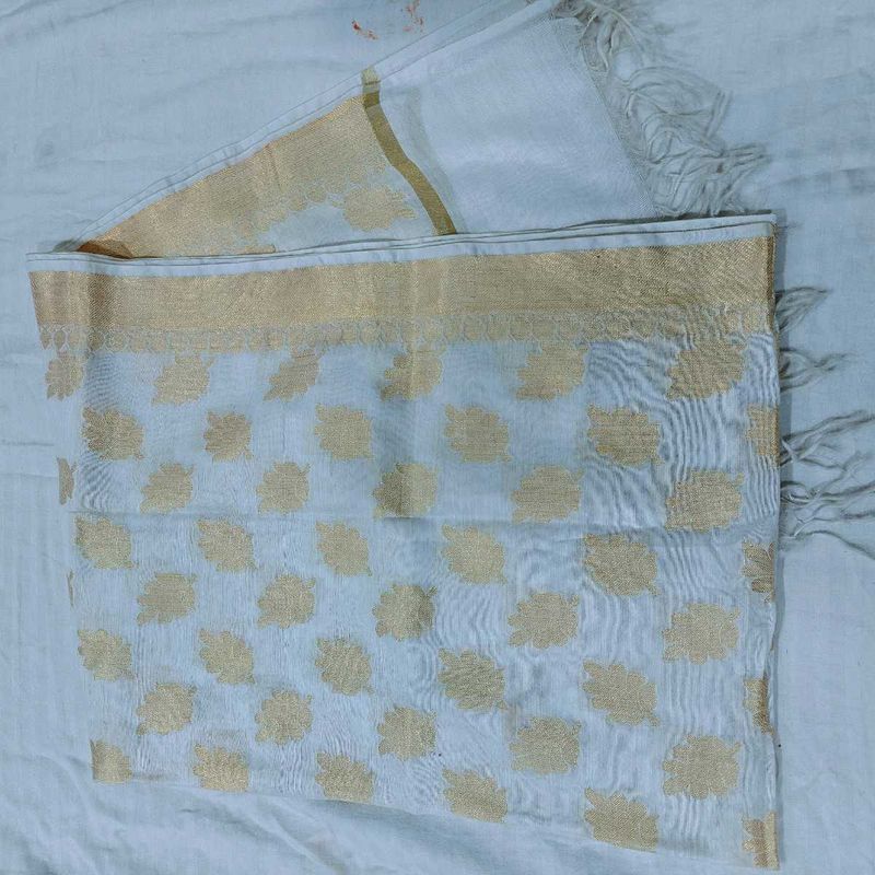 Elegant White &amp; Gold Dupatta
