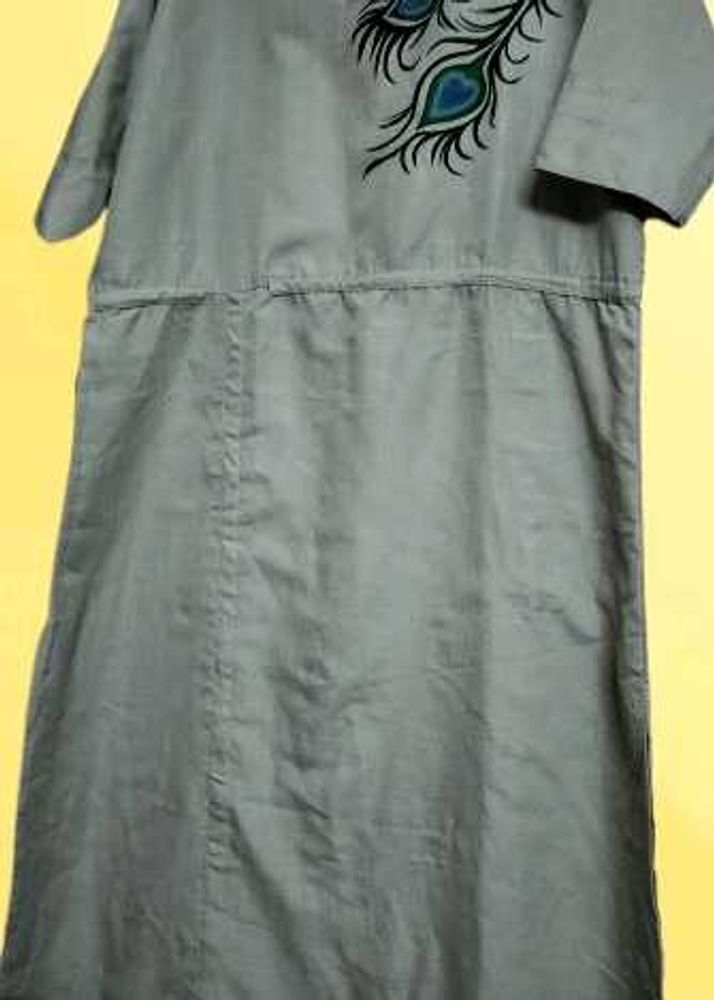 Elegant Grey Kurta with Peacock Design