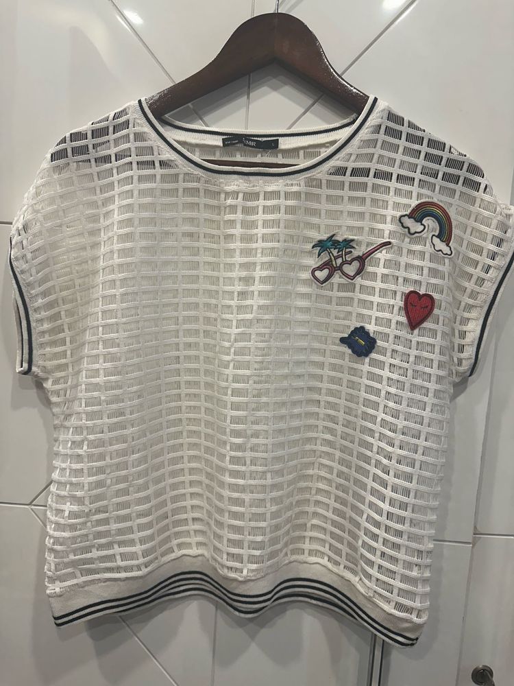 Zara Sheer Patchwork T-Shirt