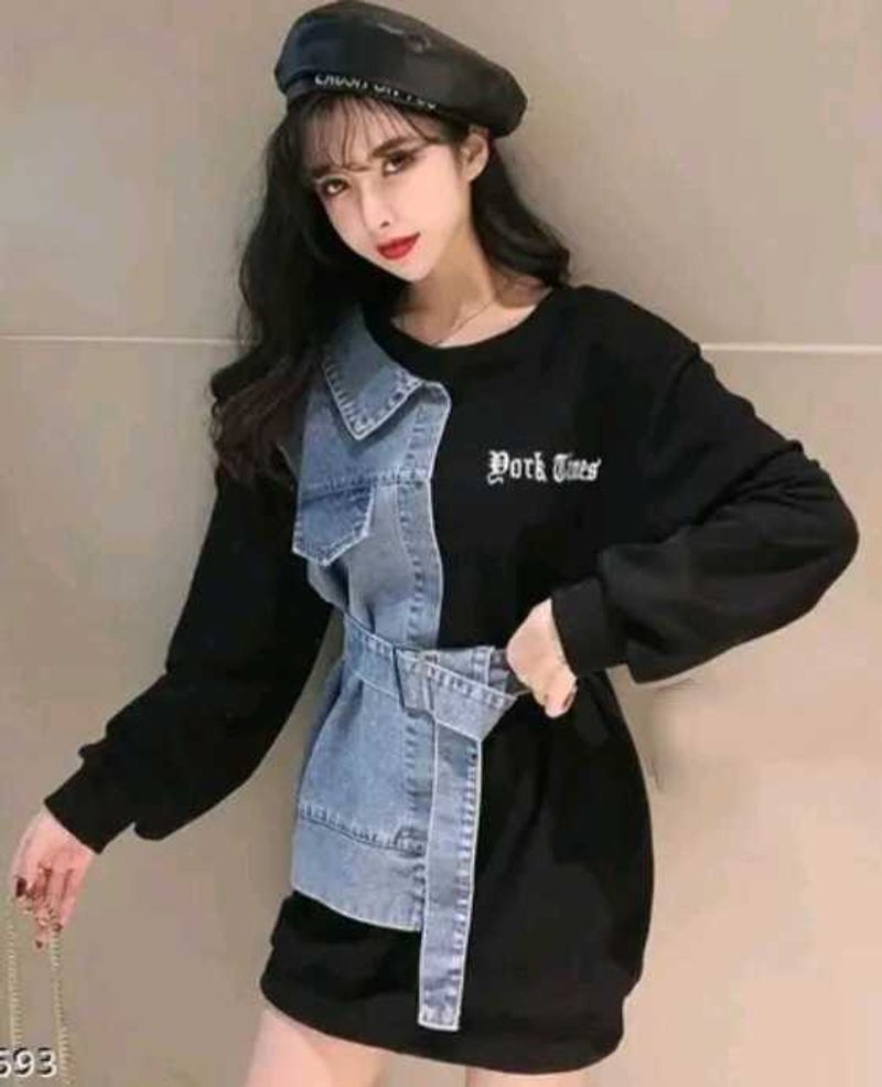 Denim And Sweatshirt Dress
