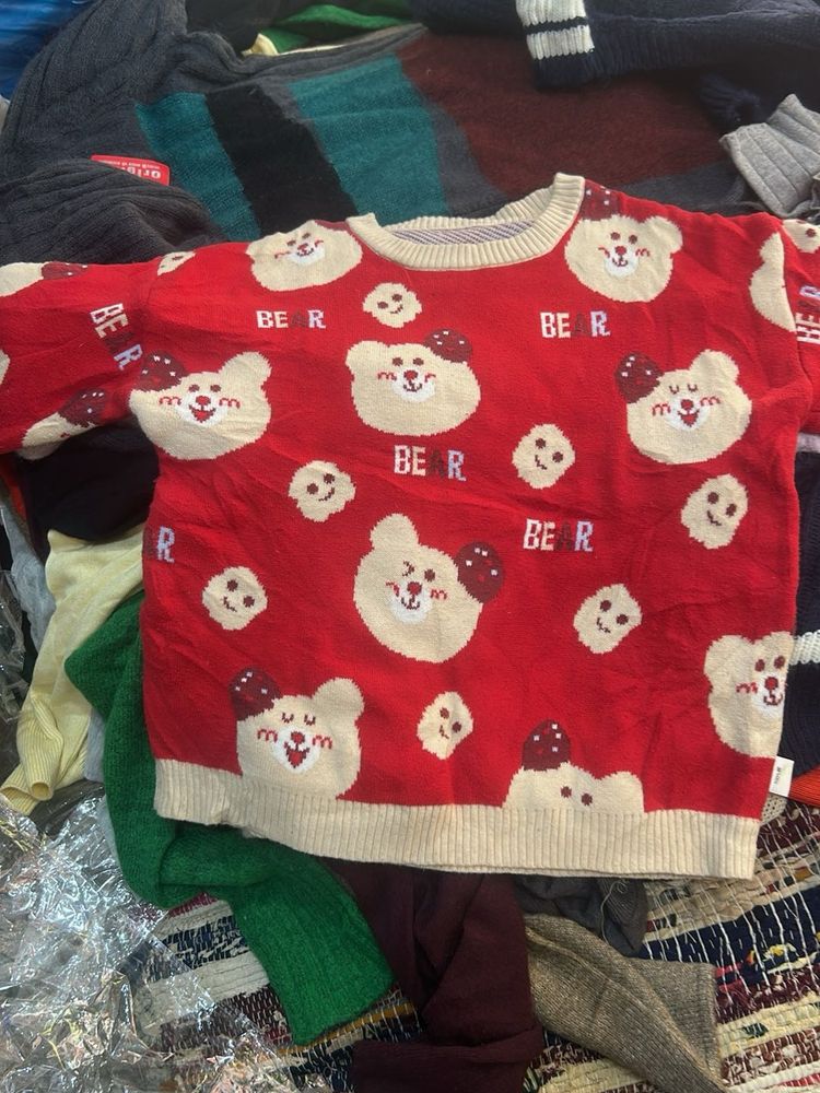 Red Bear Print Sweater