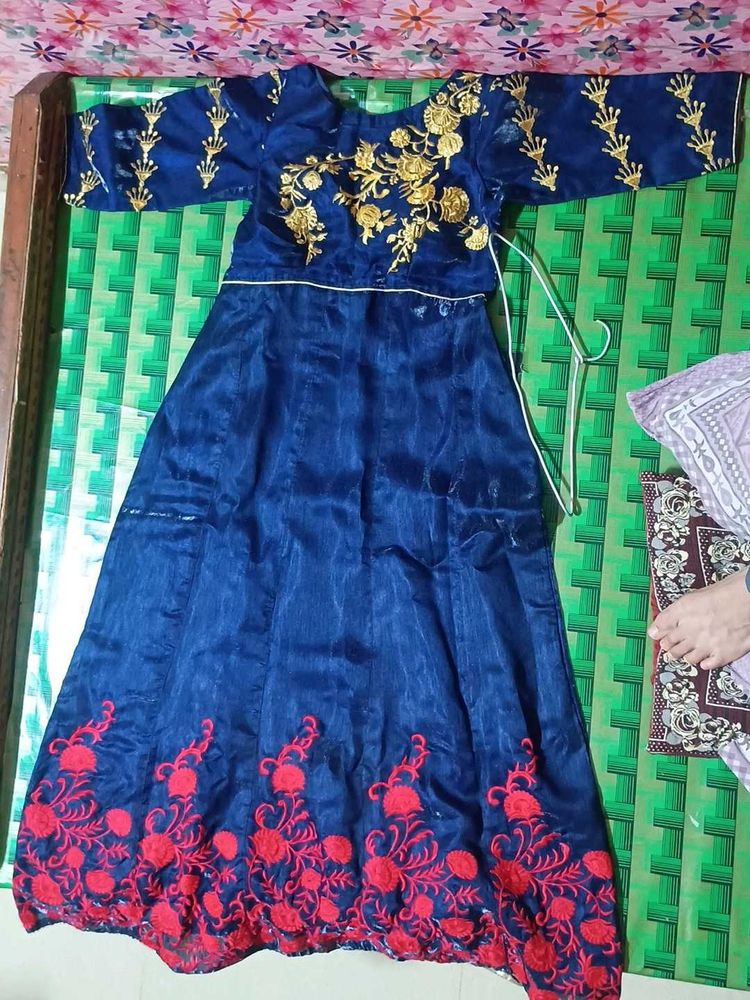 Blue &amp; Red Embroidered Gown