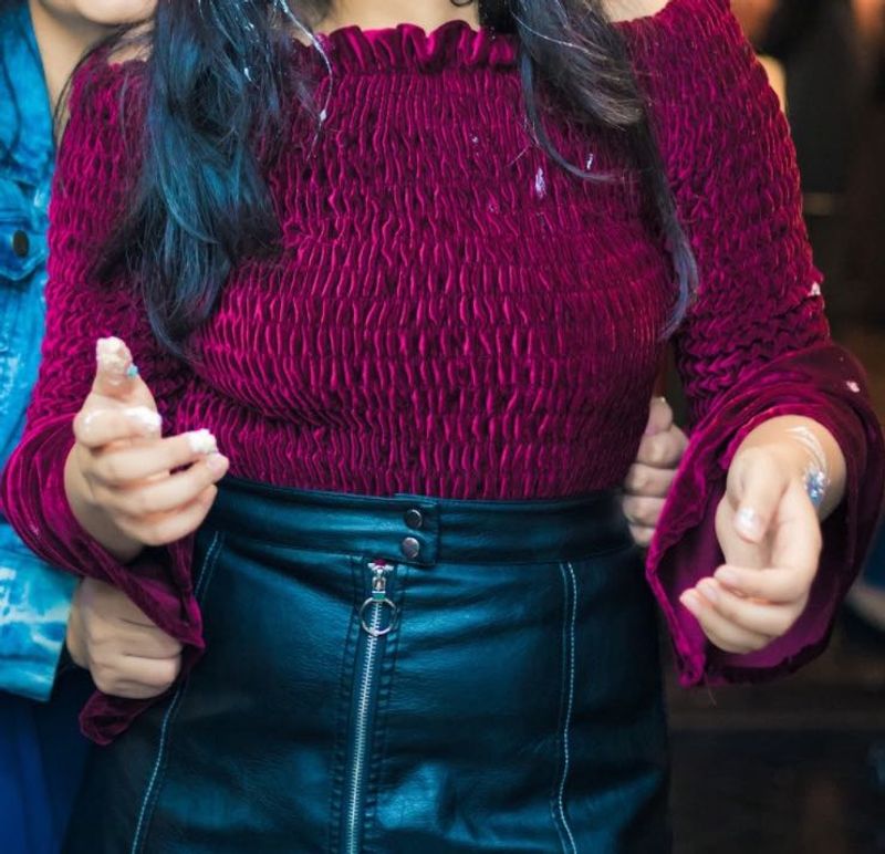 Burgundy Velvet Smocked Bell Sleeve Top