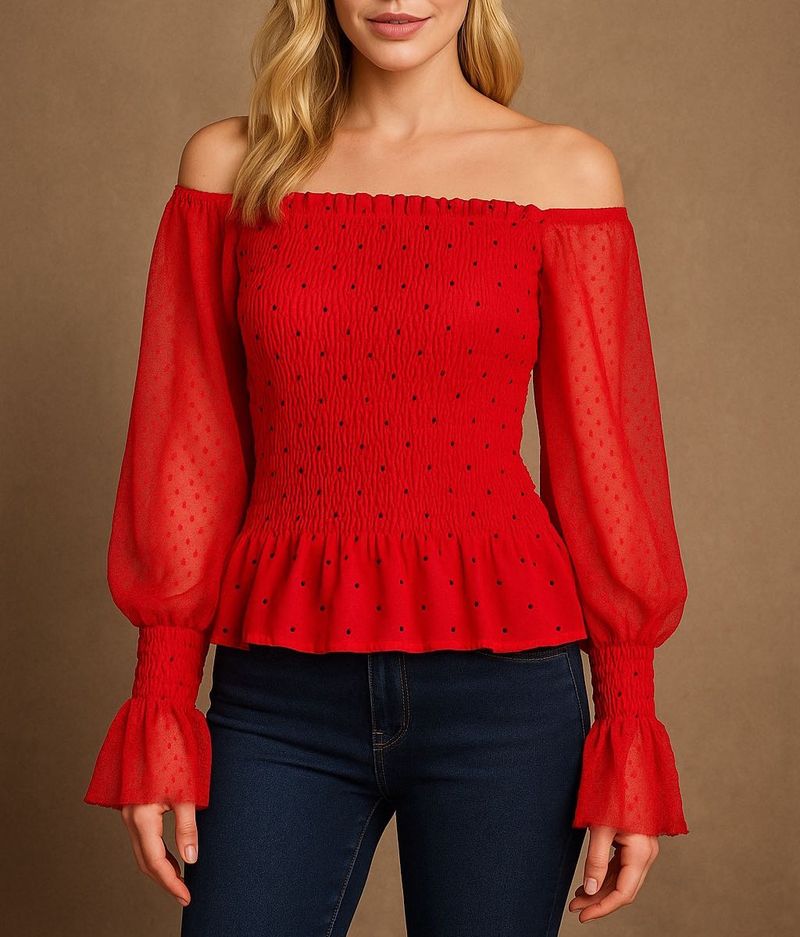 🧨Smocked Off-Shoulder Mesh Top-ONLY 139