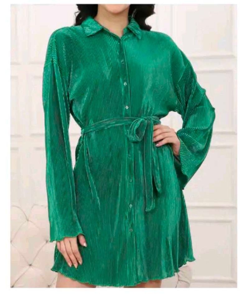 Emerald Green Pleated Dress
