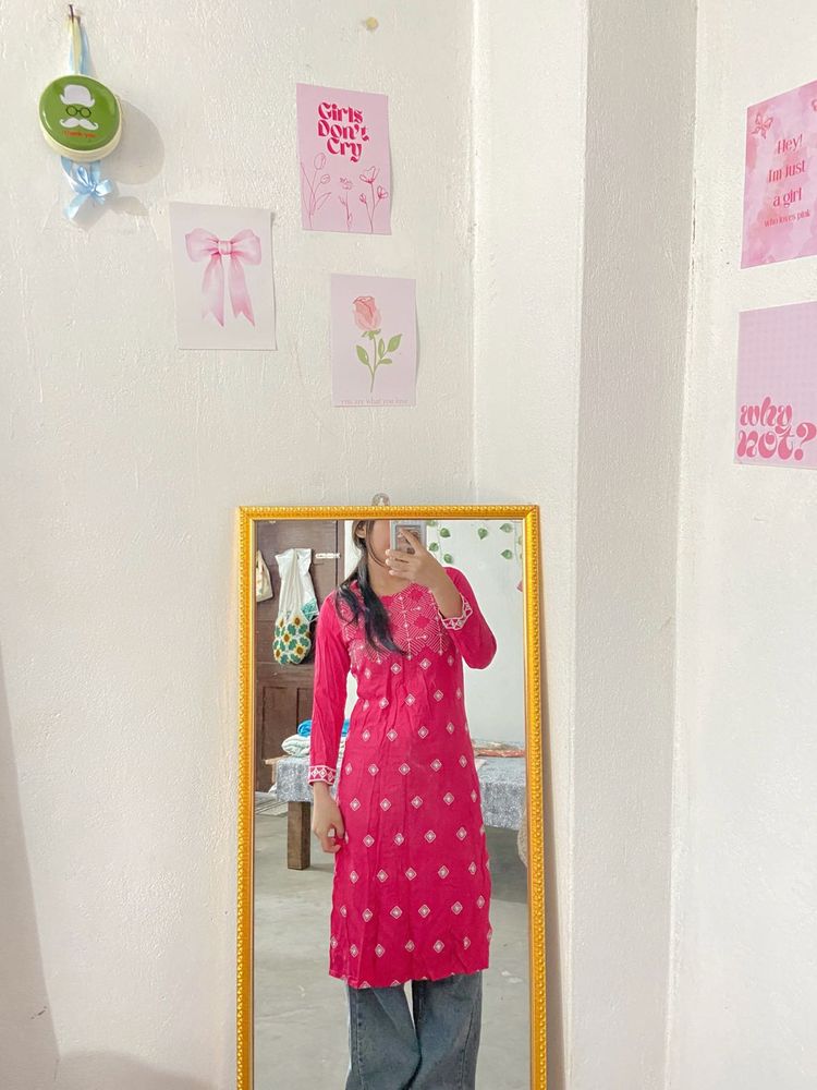 SALE:- Pink Embroidered Kurta