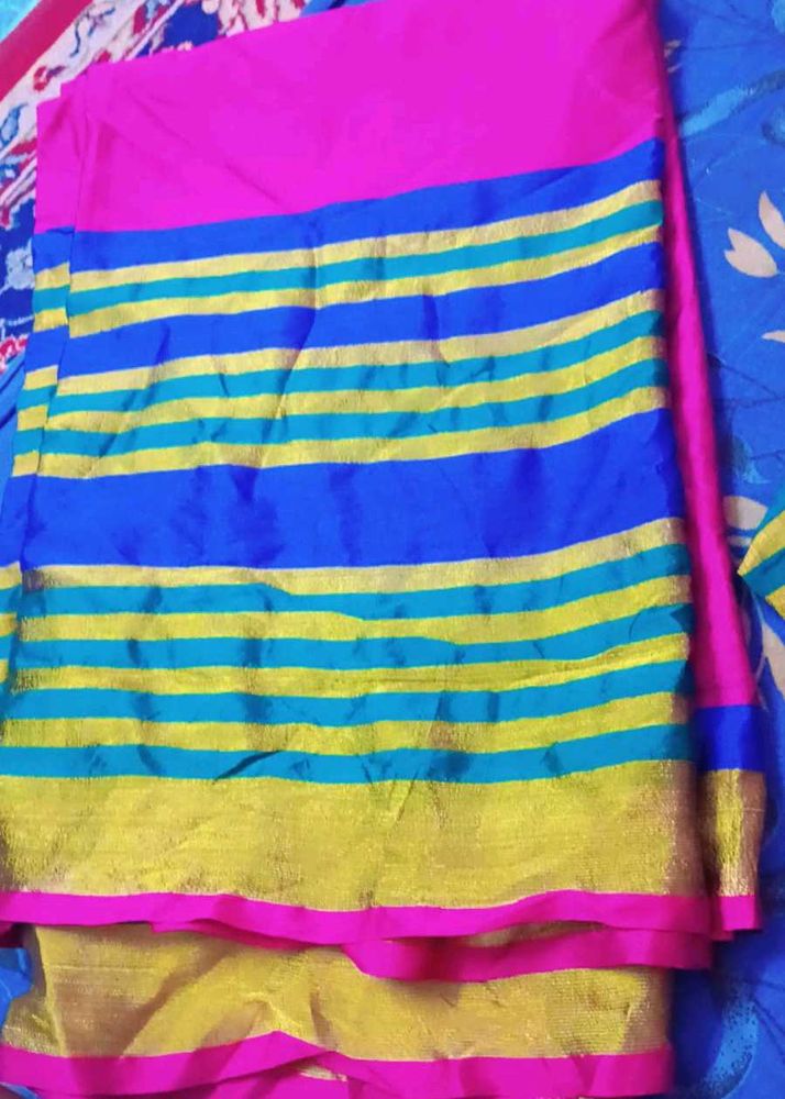 Elegant Pink &amp; Blue Saree